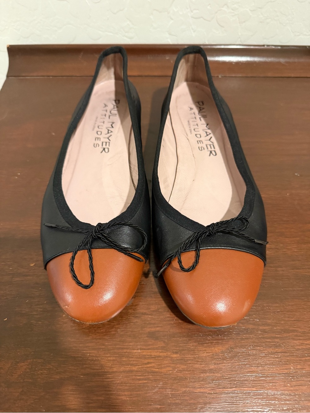 Paul Mayer Black Ballet Flats with Brown Toe Caps